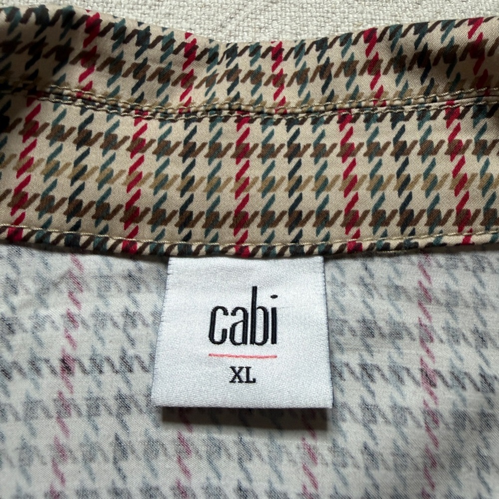 Cabi Houndstooth Print Beige Trench Coat Belted XL Preppy Spring - Picture 6 of 9